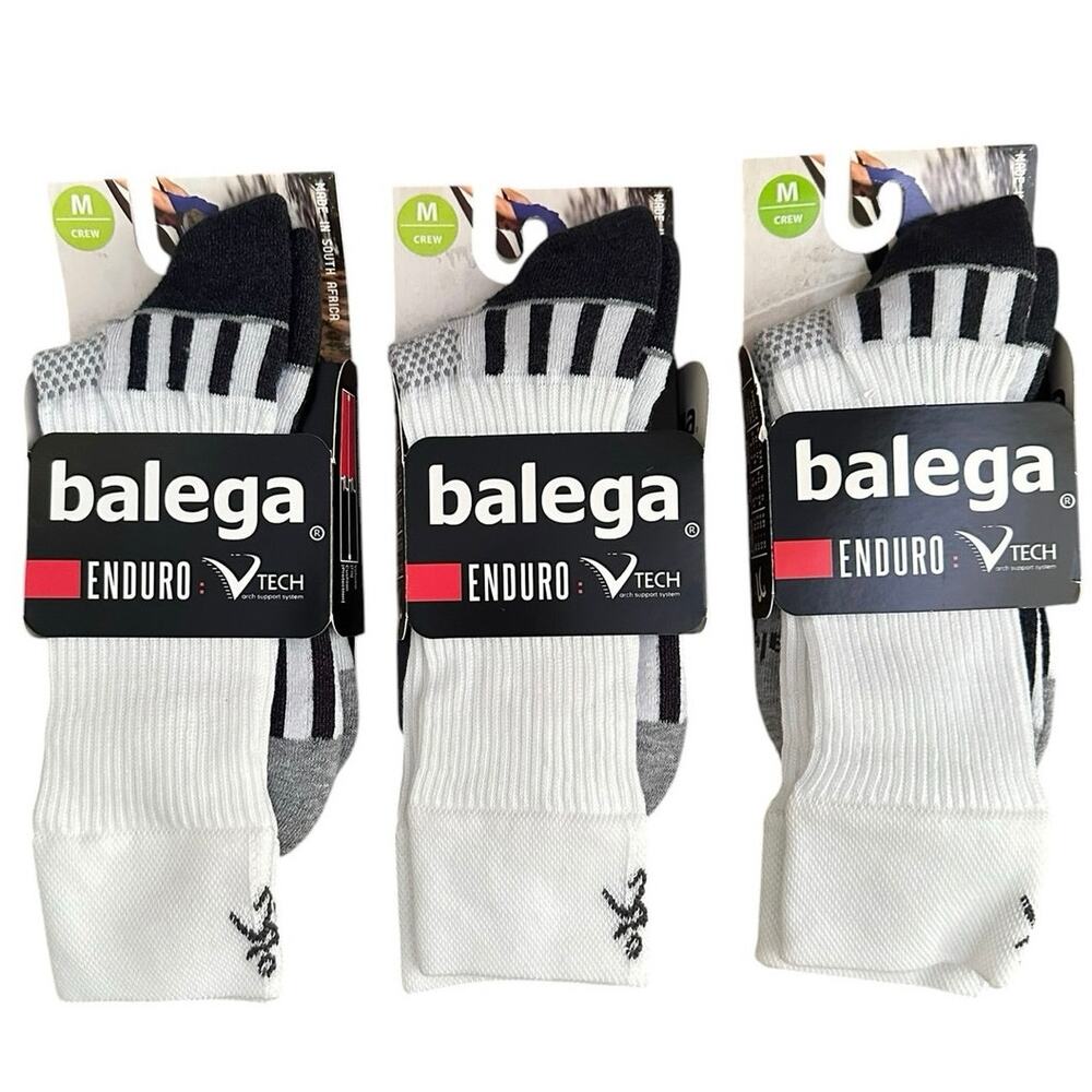 New Balega Enduro Low Cut Crew Socks 3 Pack White Blue Running Athletic Size M